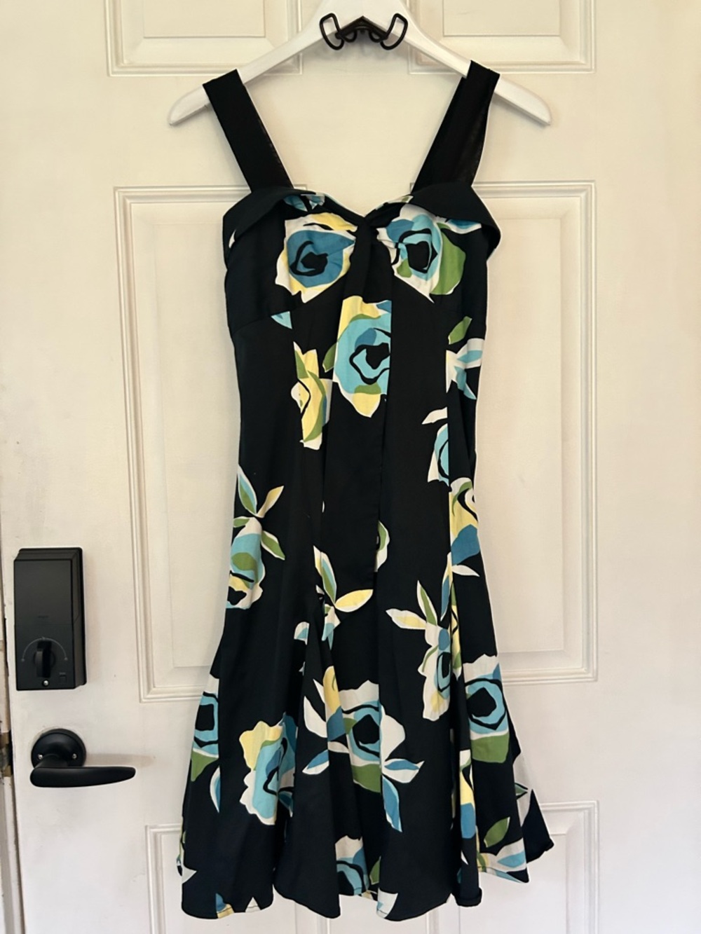 Nine West Black Midi Dress with Blue and Green Floral Accents